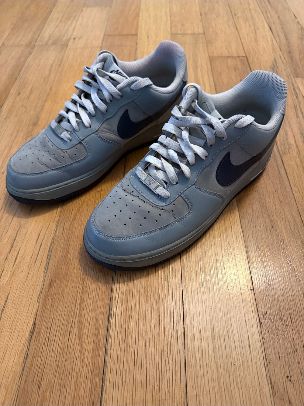 Air Force 1 Nike Low-Top Sneaker — Light Blue with Navy Swoosh